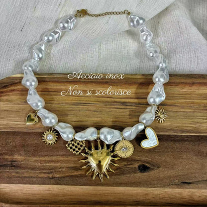 (C034) COLLANA DONNA CON CIONDOLI IN ACCIAIO INOX