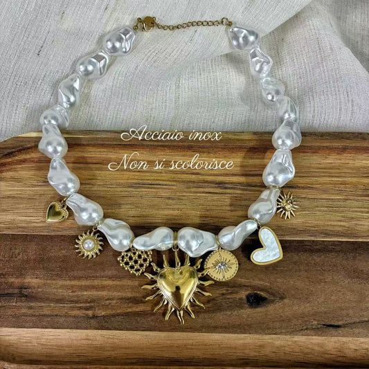 (C034) COLLANA DONNA CON CIONDOLI IN ACCIAIO INOX