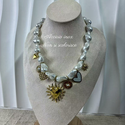 (C034) COLLANA DONNA CON CIONDOLI IN ACCIAIO INOX