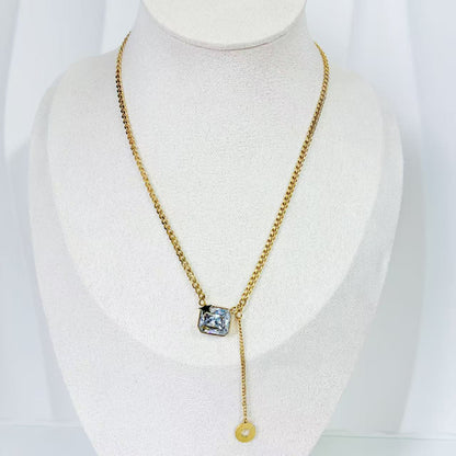 (C224)Collana pendente zircone in acciaio inox