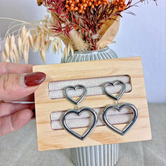 Orecchini “Doppio Cuore” – Acciaio Inossidabile Lucido