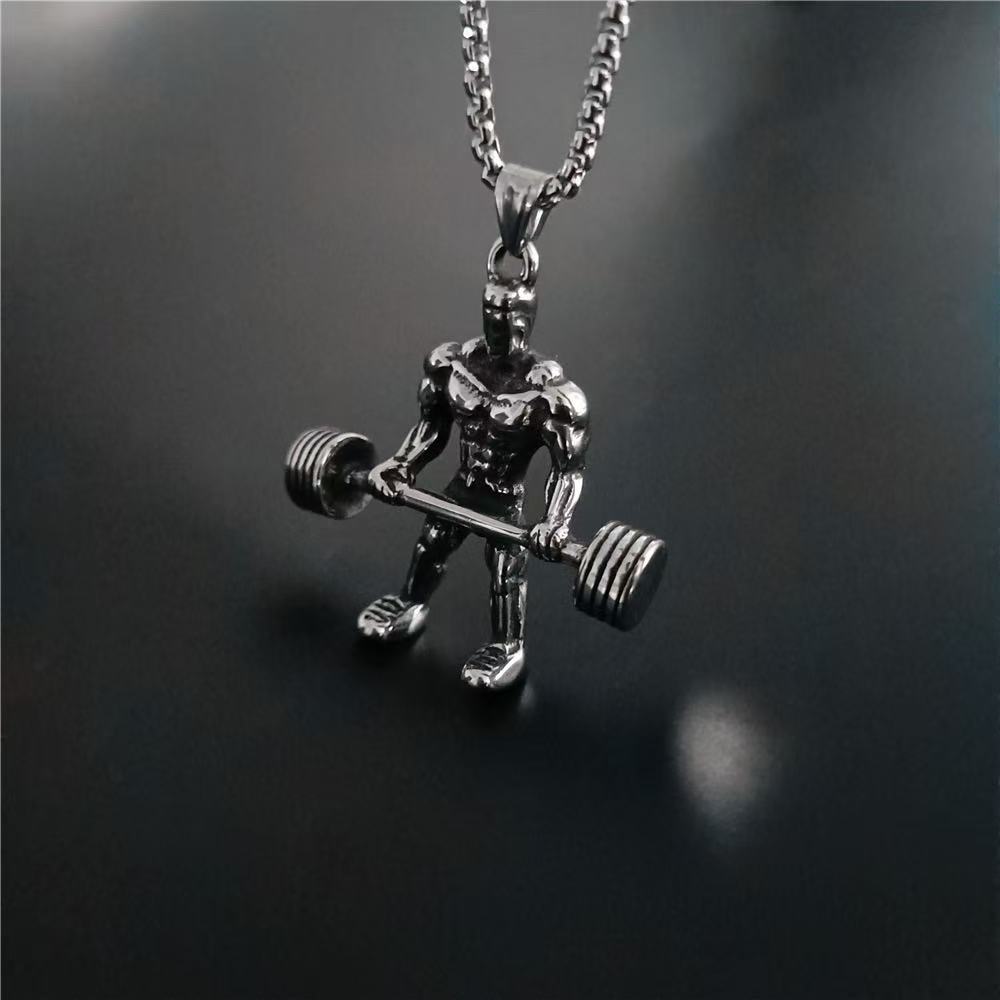 (C339)Collana Uomo Fitness con Pendente Palestra