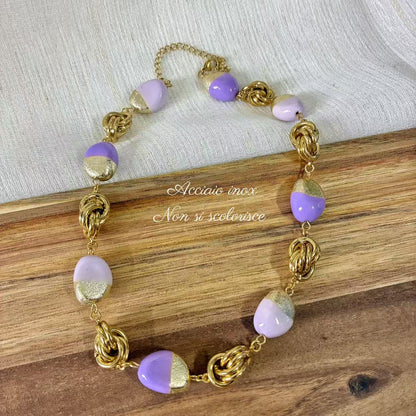 (C039) COLLANA LILLA GIROCOLLO IN ACCIAIO INOX E RESINA