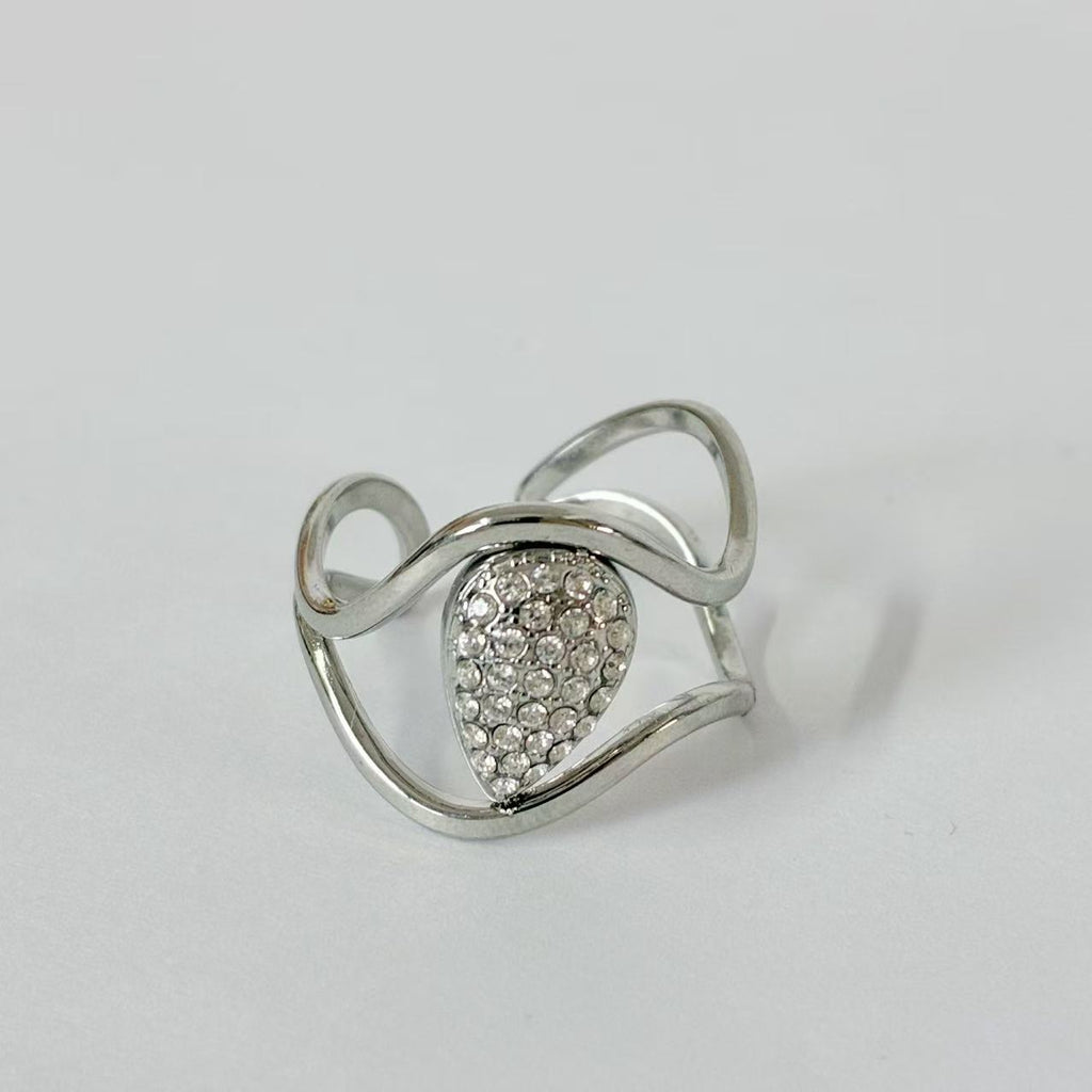 Anello “Goccia di Luce” con zirconi  | regolabile | in acciaio inox