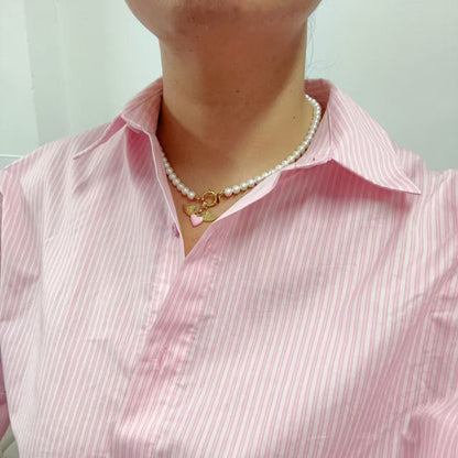 (C316)Collana cuore rosa smaltato con ali