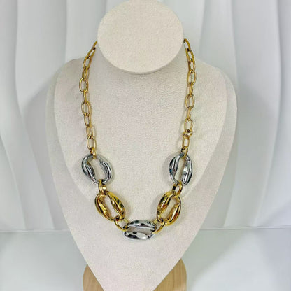 (C192)Collana ciambella bicolore in acciaio inox