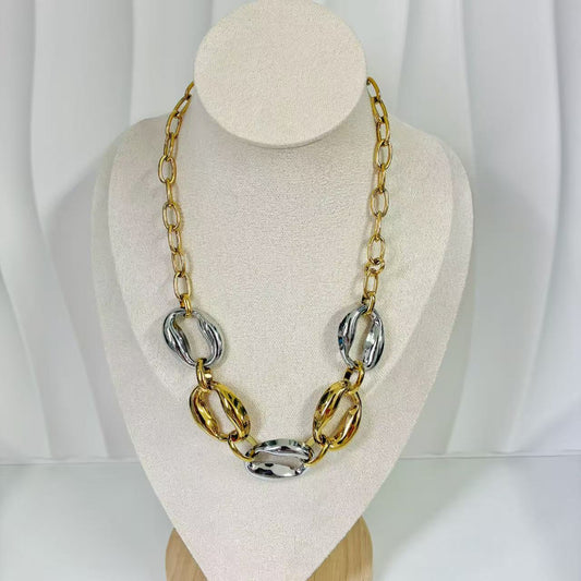 (C192)Collana ciambella bicolore in acciaio inox