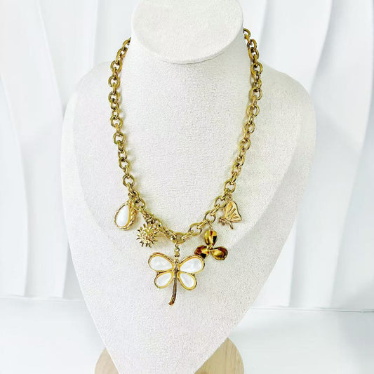 (C268)Collana con libellula in acciaio inox