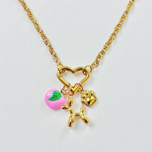 Collana “Sweet Puppy Charm” – Cuore, Cagnolino & Pesca Rosa