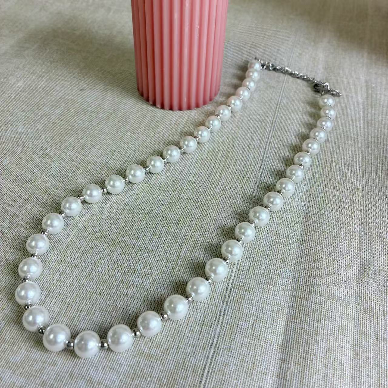 (C358)Collana perline silver 60 cm