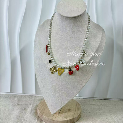 (C041)COLLANA CON CIONDOLI IN ACCIAIO INOX