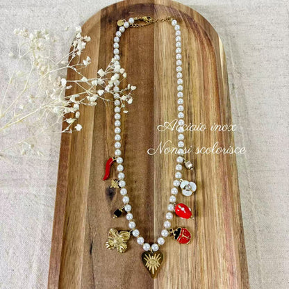 (C041)COLLANA CON CIONDOLI IN ACCIAIO INOX