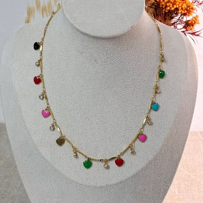 Collana “Cuori Colorati” – Acciaio Inossidabile con Smalti Multicolor e Zirconi