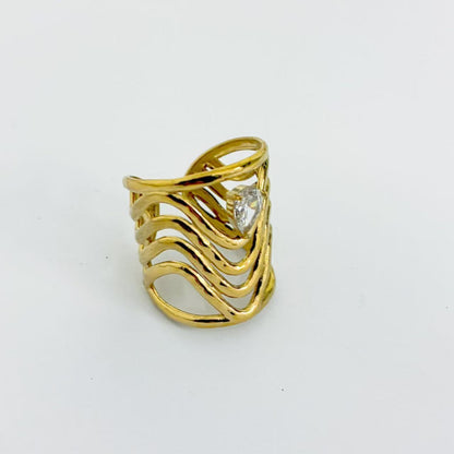 Anello Aperto con Design Intrecciato & Cristallo – Eleganza Scultorea