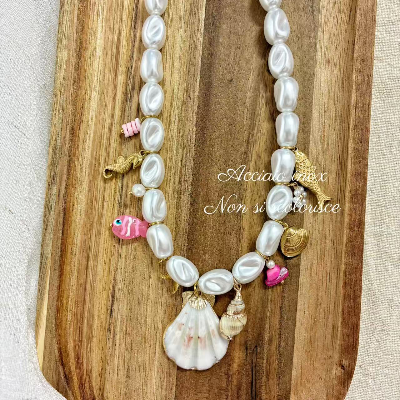 (C044) COLLANA CON PENDENTI IN ACCIAIO INOX