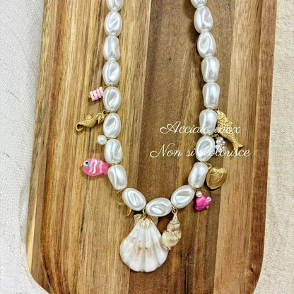 (C044) COLLANA CON PENDENTI IN ACCIAIO INOX