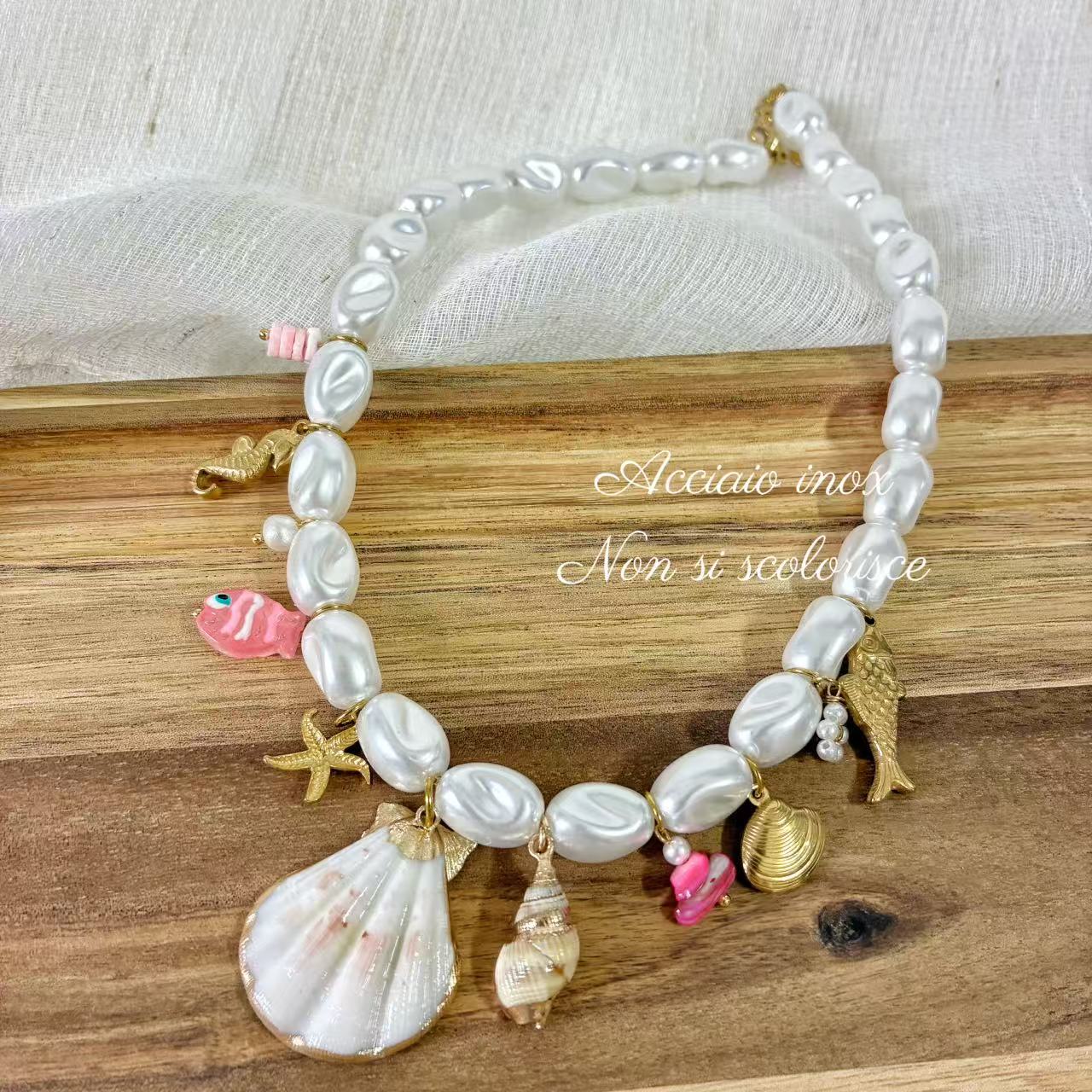 (C044) COLLANA CON PENDENTI IN ACCIAIO INOX