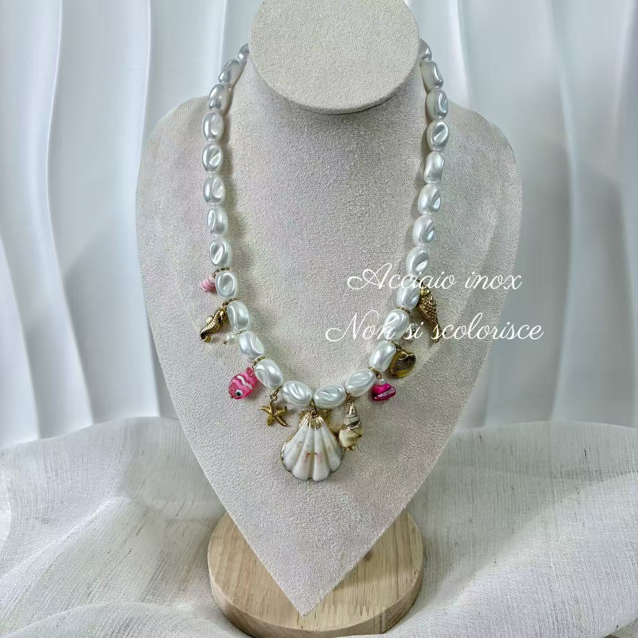 (C044) COLLANA CON PENDENTI IN ACCIAIO INOX