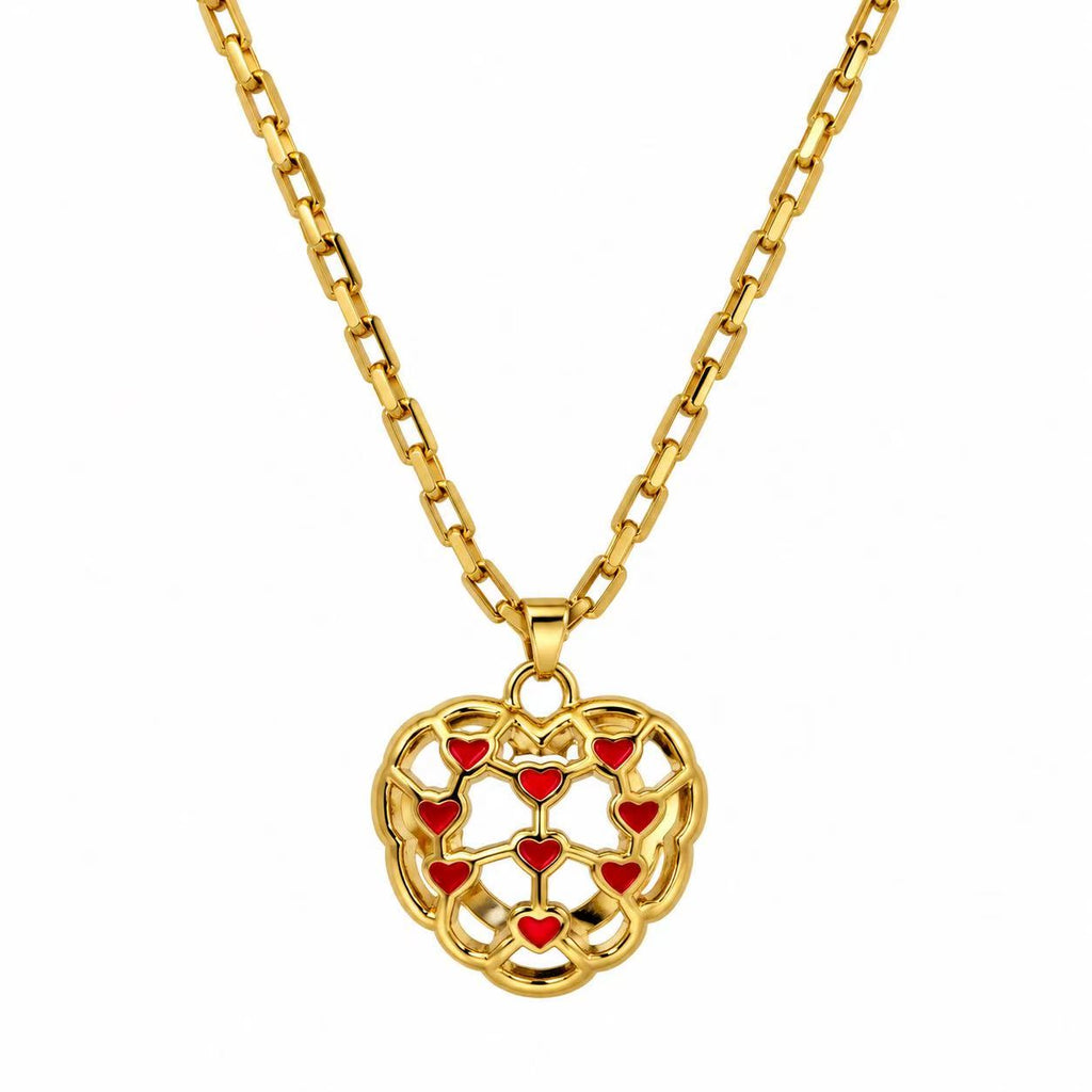 Collana doppia faccia cuore rosso 65cm | in acciaio inox