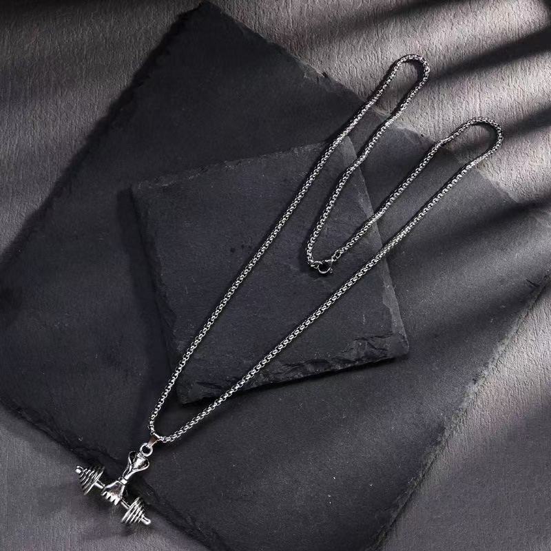 (C331)Collana Uomo Pendente Manubrio Fitness