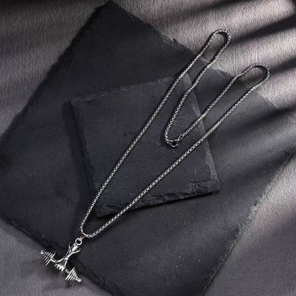 (C331)Collana Uomo Pendente Manubrio Fitness