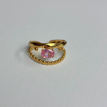 Anello Aperto con Zircone Rosa – Doppia Fascia Elegante