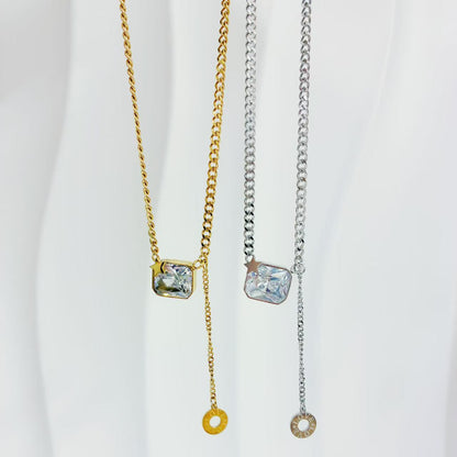 (C224)Collana pendente zircone in acciaio inox