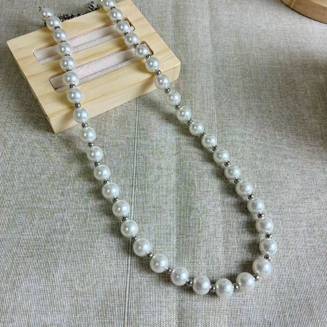 (C358)Collana perline silver 60 cm