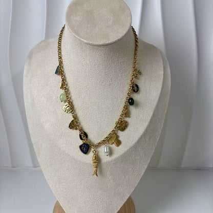 (C148)Collana ciondoli pesce in acciaio inox