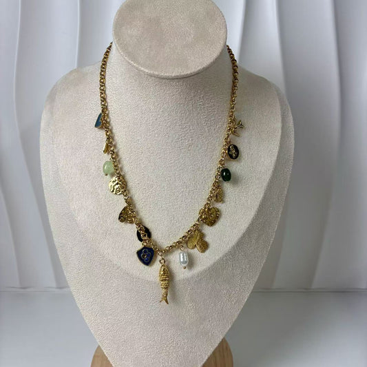 (C148)Collana ciondoli pesce in acciaio inox