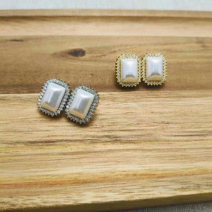 (O229)Orecchini rettangolari con perla e zirconi