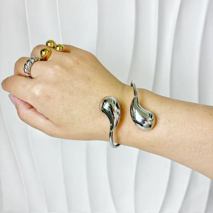 (B148)Bracciale semirigido donna gocce in acciaio inox