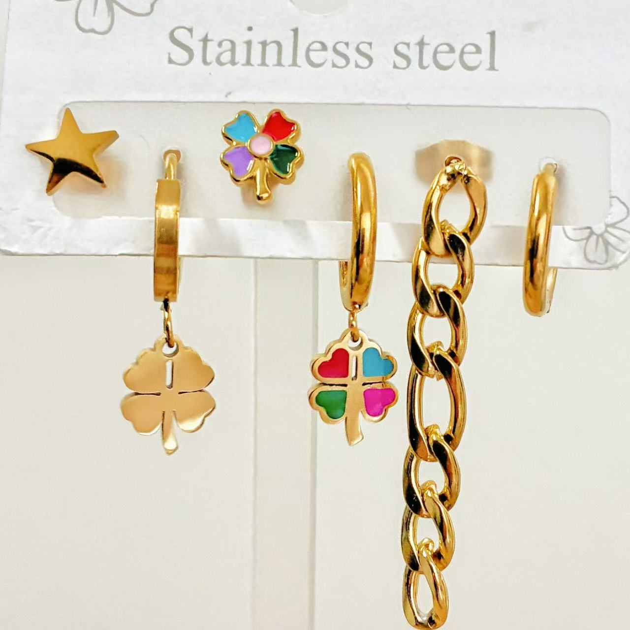 Set Orecchini Mix & Match Quadrifogli Colorati – Acciaio Inossidabile