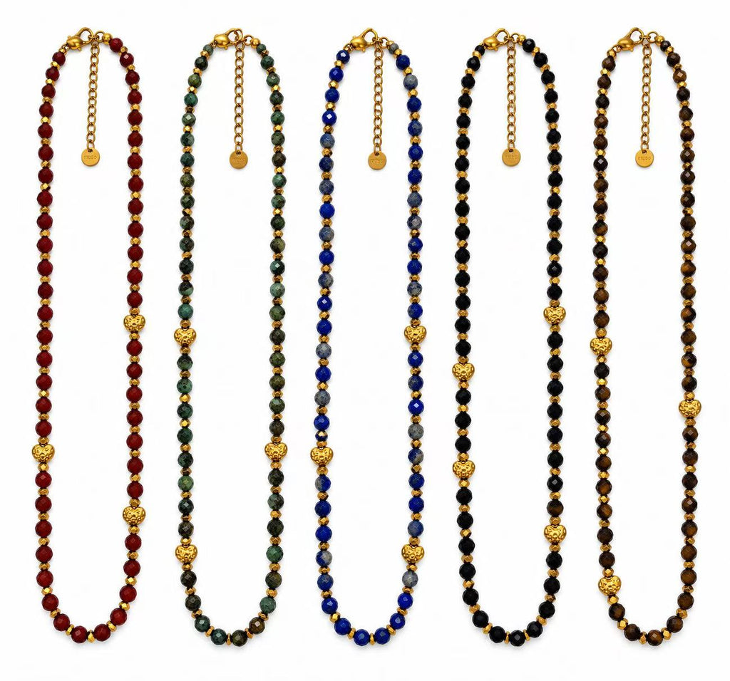 Collana Ritmo di Cuori | pepite con le Pietre naturali | in acciaio inox