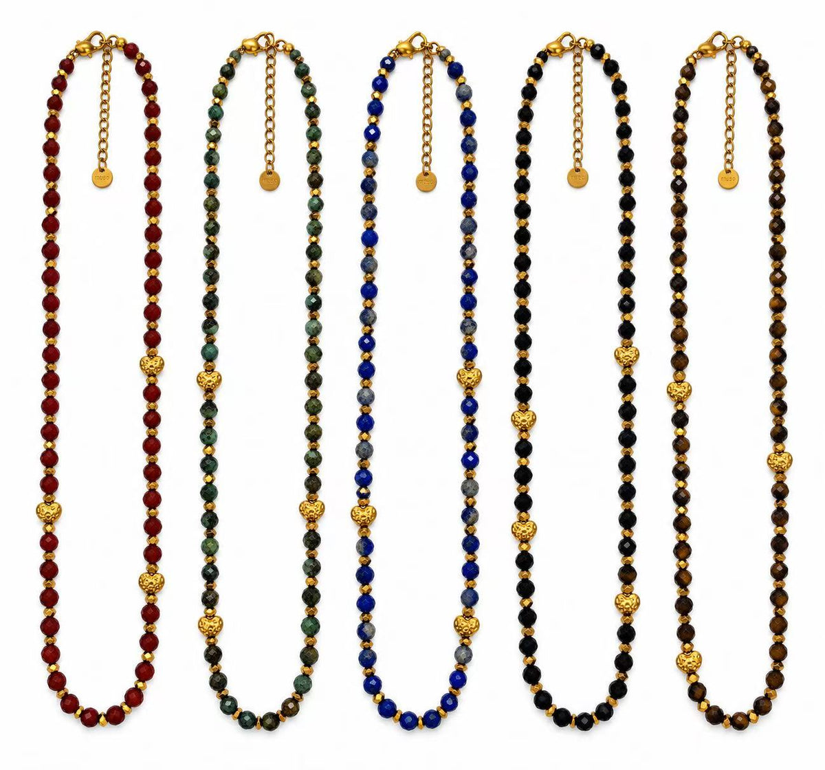 Collana Ritmo di Cuori | pepite con le Pietre naturali | in acciaio inox