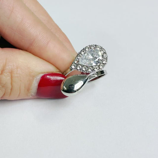 Anello Aperto con Goccia Cristallo – Acciaio Inossidabile