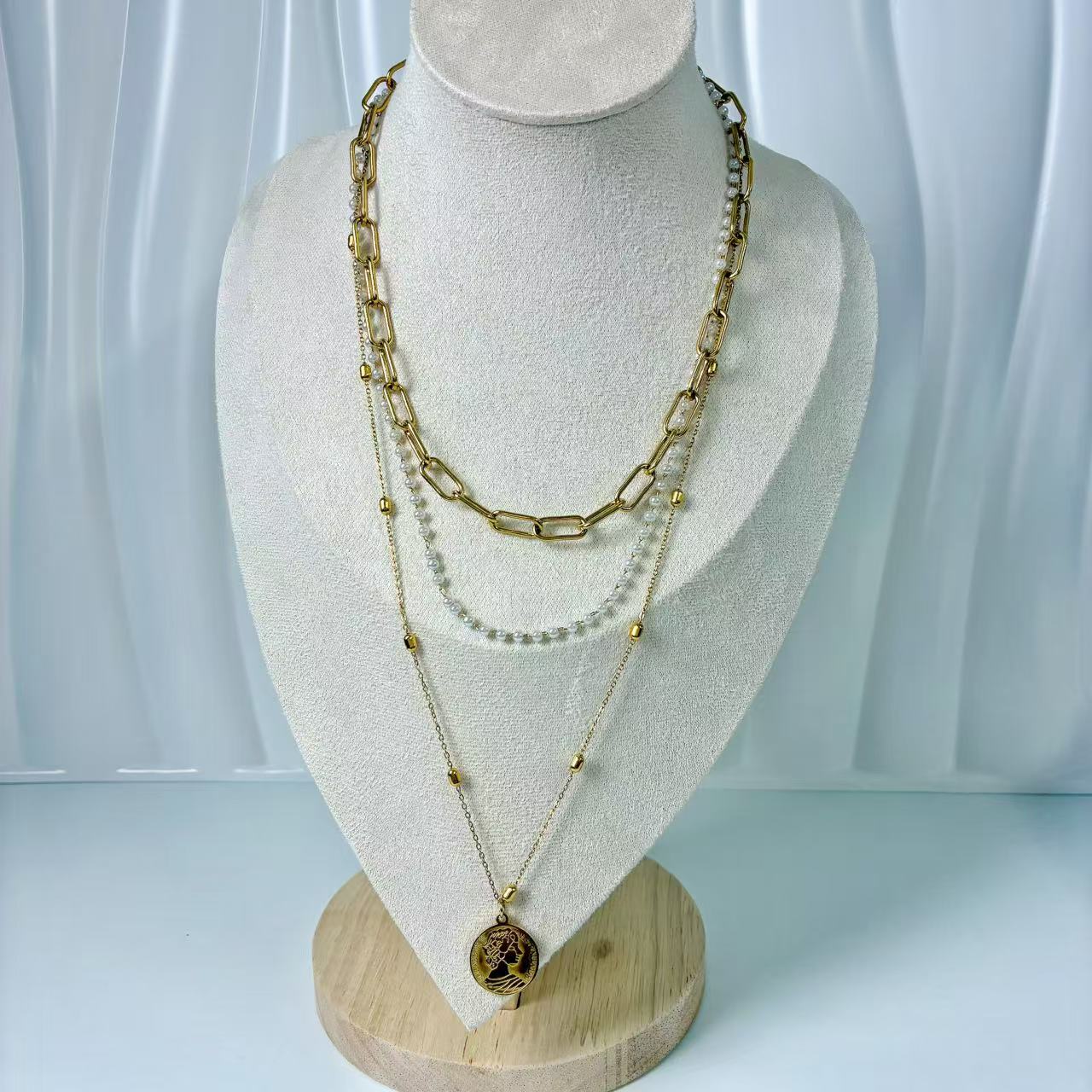 （C052) COLLANA DONNAA 3 IN 1 IN ACCIAIO INOX