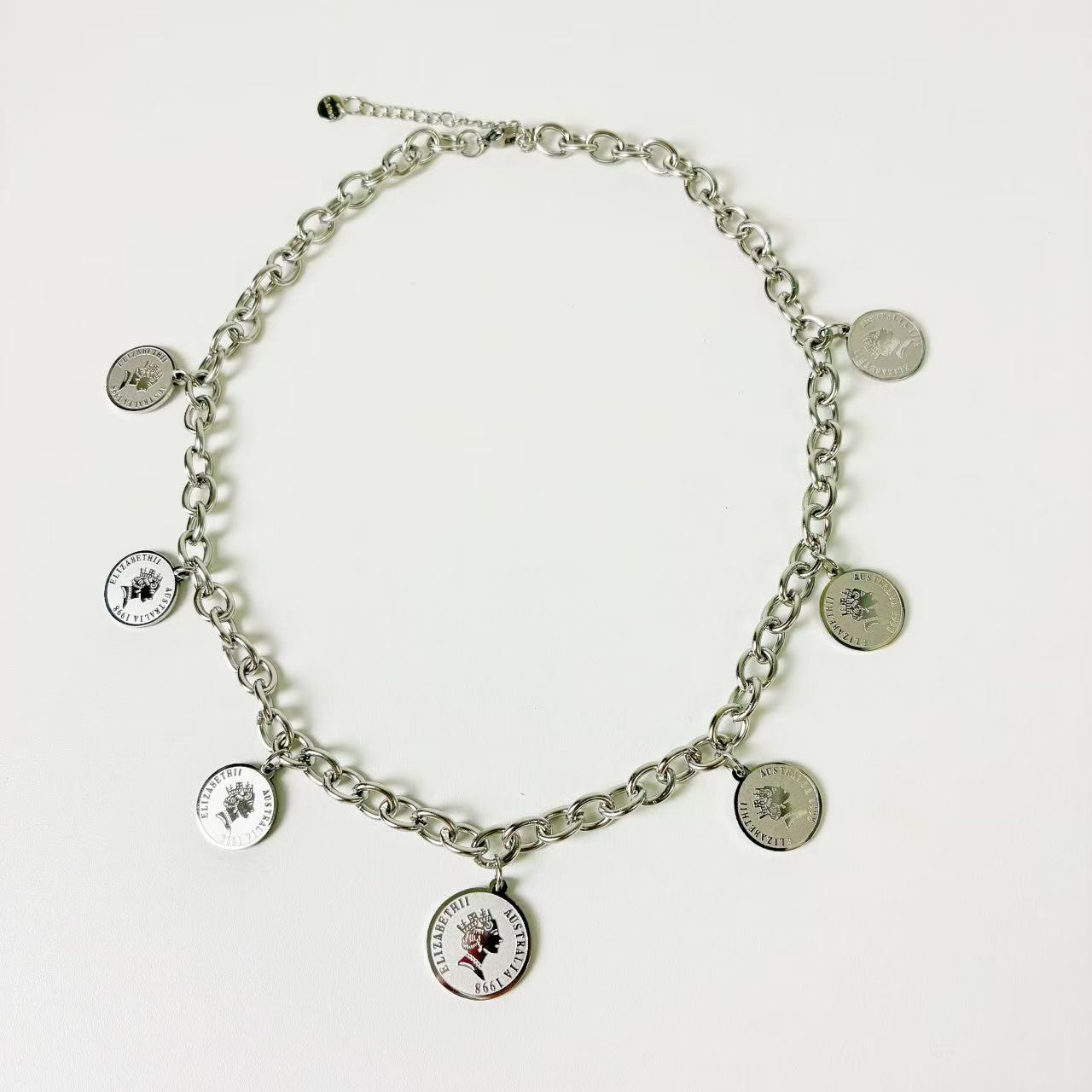 (C054) COLLANA DONNA MONETE IN ACCIAIO INOX