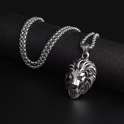 (C340)Collana Uomo Pendente Testa di Leone
