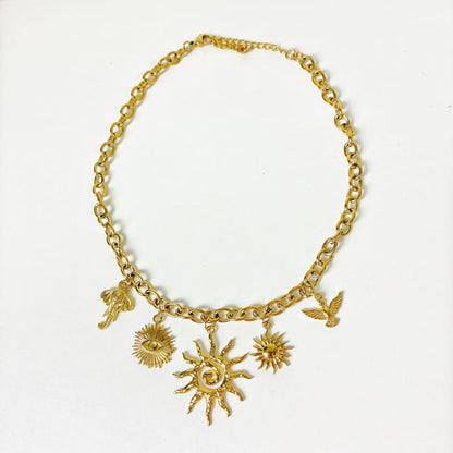 (C055) COLLANA DONNA PENDENTI SOLE IN ACCIAIO INOX