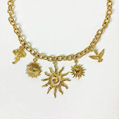 (C055) COLLANA DONNA PENDENTI SOLE IN ACCIAIO INOX