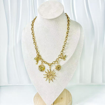 (C055) COLLANA DONNA PENDENTI SOLE IN ACCIAIO INOX