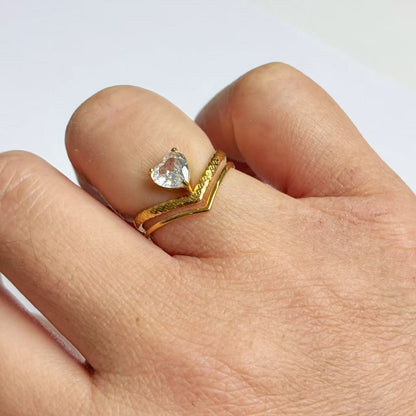 Anello Cuore Zircone – Acciaio Inossidabile Oro