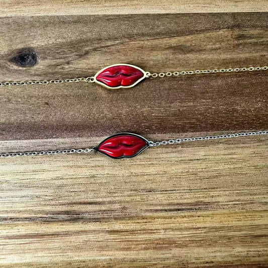 (B057)BRACCIALE DONNA CON LE LABBRA IN ACCIAIO INOX