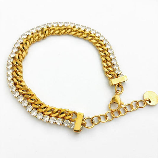 Bracciale Doppi Fila – Catena Grumetta &amp; Cristalli Luminosi