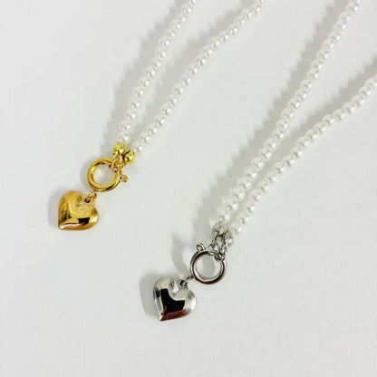 (C213)Collana ciondolo cuore bombato in acciaio inox