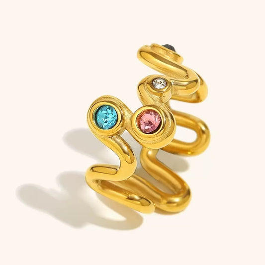 Anello “Percorso Fluido” – Avvolgenza Dinamica con Dettagli Preziosi