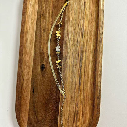 (B061) BRACCIALE DONNA CON FARFALLE DOPPIO FILO IN ACCIAIO INOX