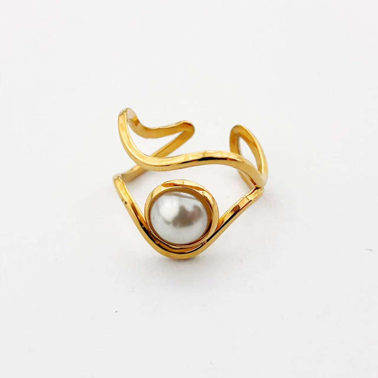 Anello Aperto con Perla – Eleganza Moderna in Oro
