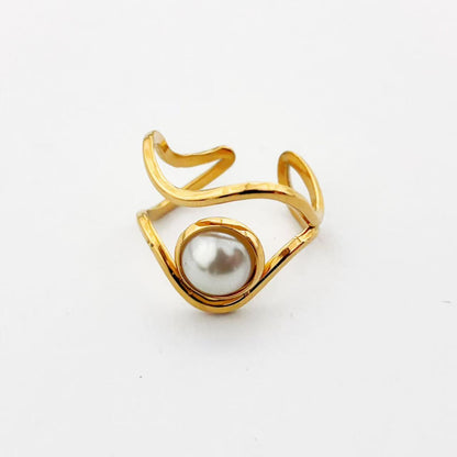 Anello Aperto con Perla – Eleganza Moderna in Oro